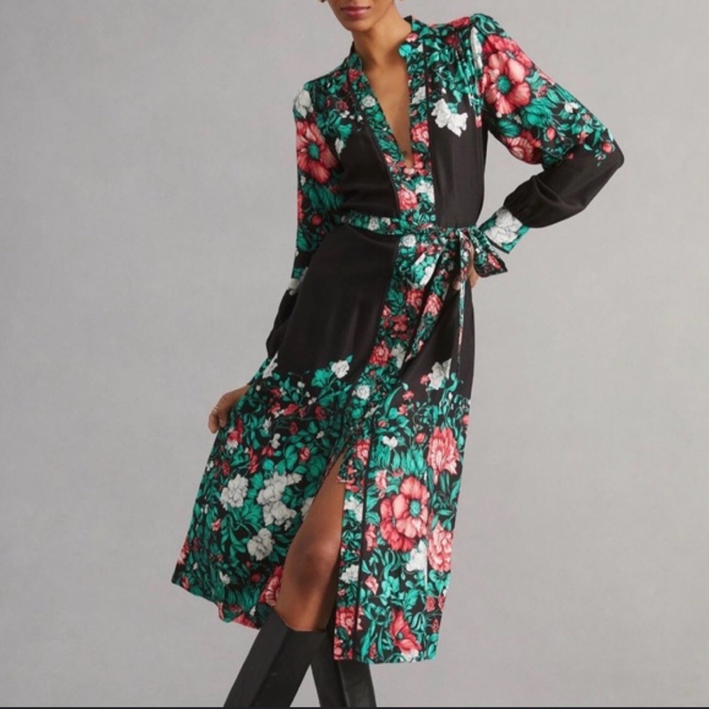 Anthropologie Floral Wrap Dress with Belt